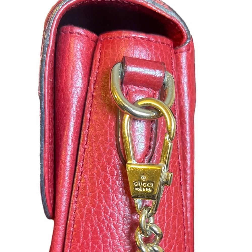GUCCI Dollar Calfskin Interlocking G Shoulder Bag Red - Picture 3 of 14